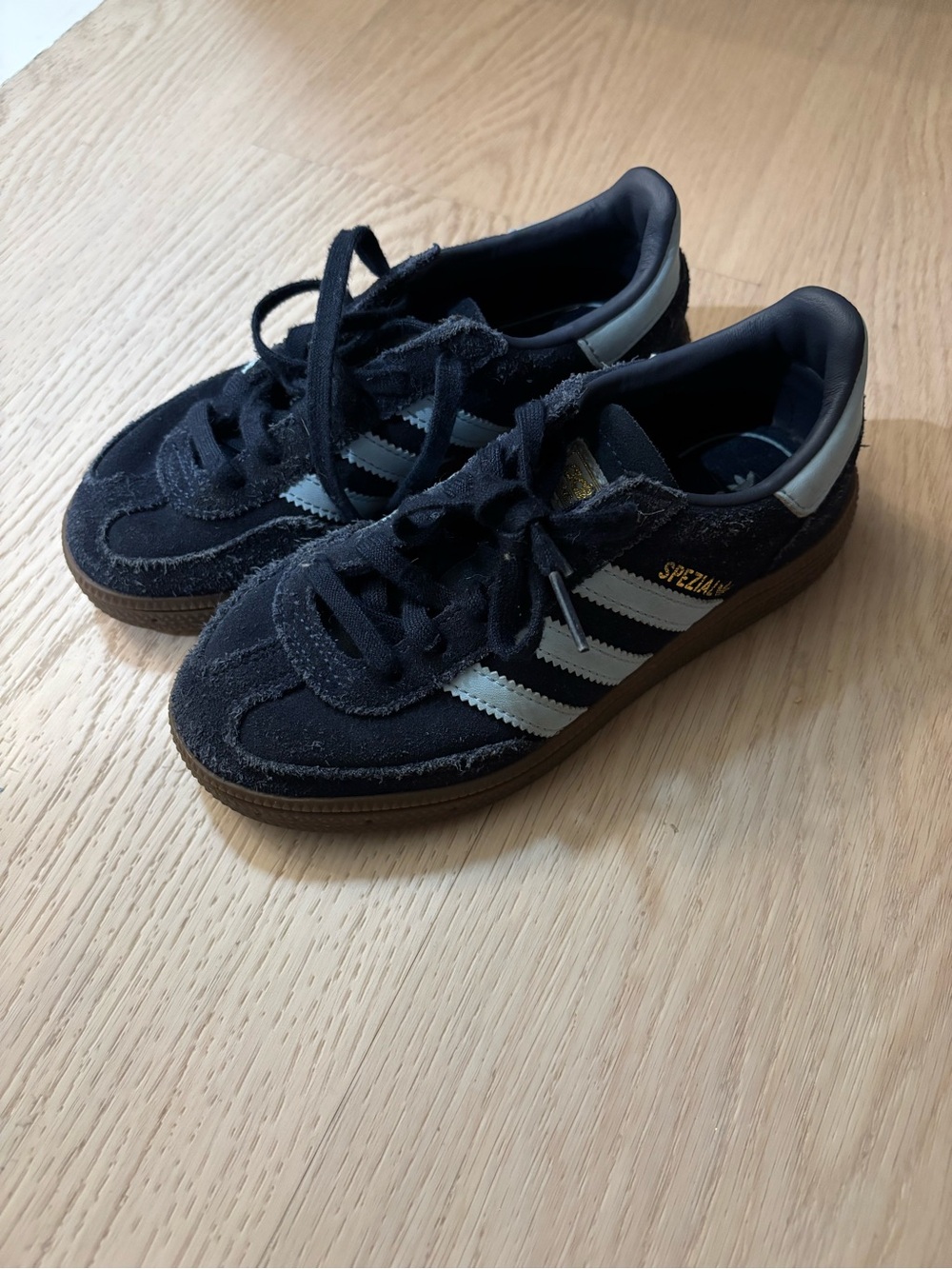 adidas Kids Black Suede Sneakers with White Stripes